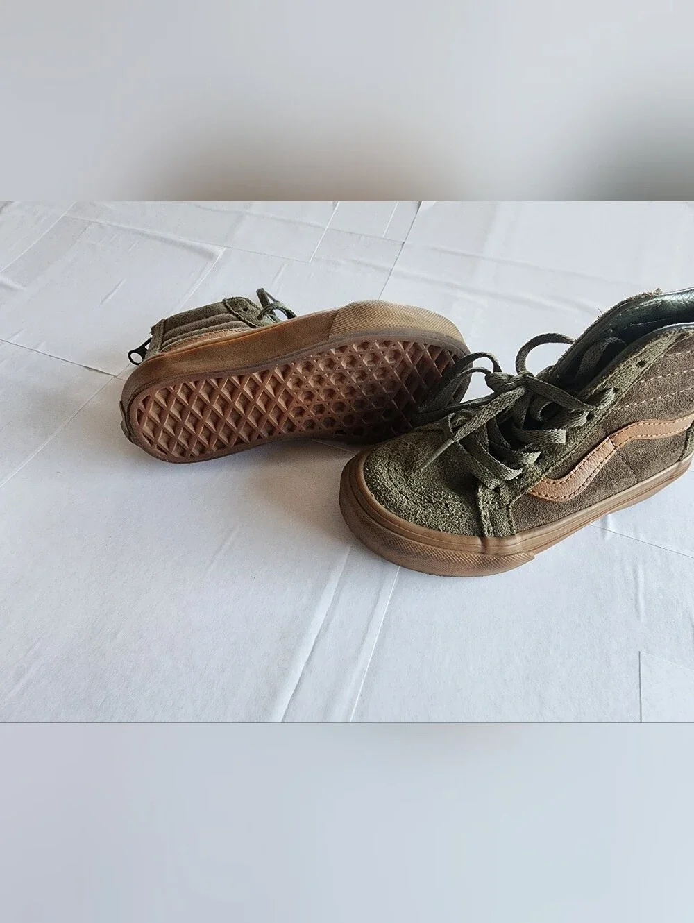 Vans Kids High-Top Sneakers in Olive Green and Tan